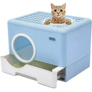 Large enclosed cat litter box, cat litter scoop with lid, odorless enclosed design, with drawer, easy to clean