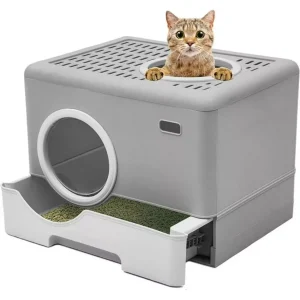 Large enclosed cat litter box, cat litter scoop with lid, odorless enclosed design, with drawer, easy to clean