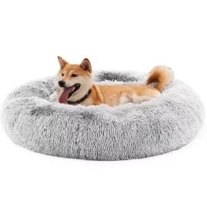 19 Inch Anti-Slip Round Fluffy Plush Faux Fur Cat Bed Fits up to 15 lbs Pets