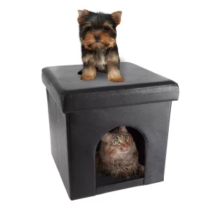Pet Multipurpose Pet House Ottoman – 15" x 15" x 15", Black