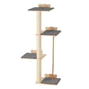 4 Tiers Tall Cat Tree, Cat Wall Furniture Set with 4 Jumping Boards, Wall-Mounted Cat Floating Shelf up to 40 lbs, Beige