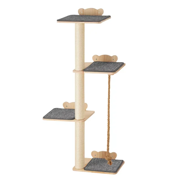 4 Tiers Tall Cat Tree, Cat Wall Furniture Set with 4 Jumping Boards, Wall-Mounted Cat Floating Shelf up to 40 lbs, Beige