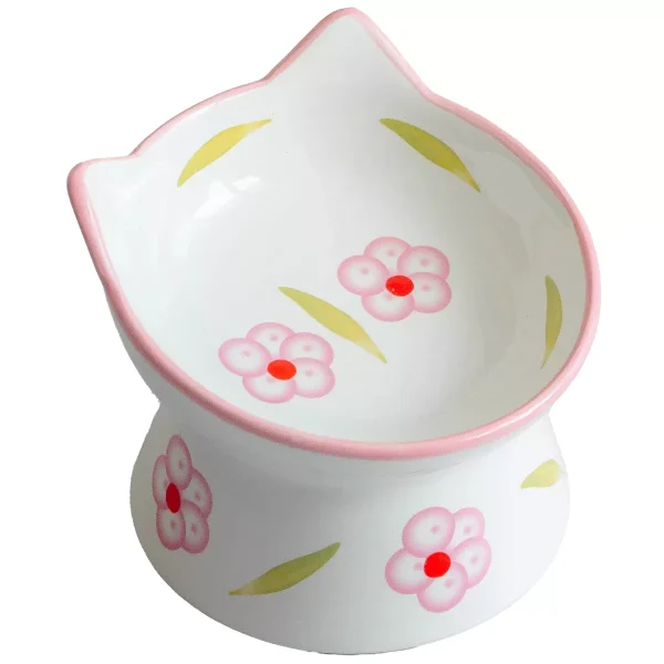 Elevated Ceramic Cat Bowl, Floral White & Blush Pink, 7oz